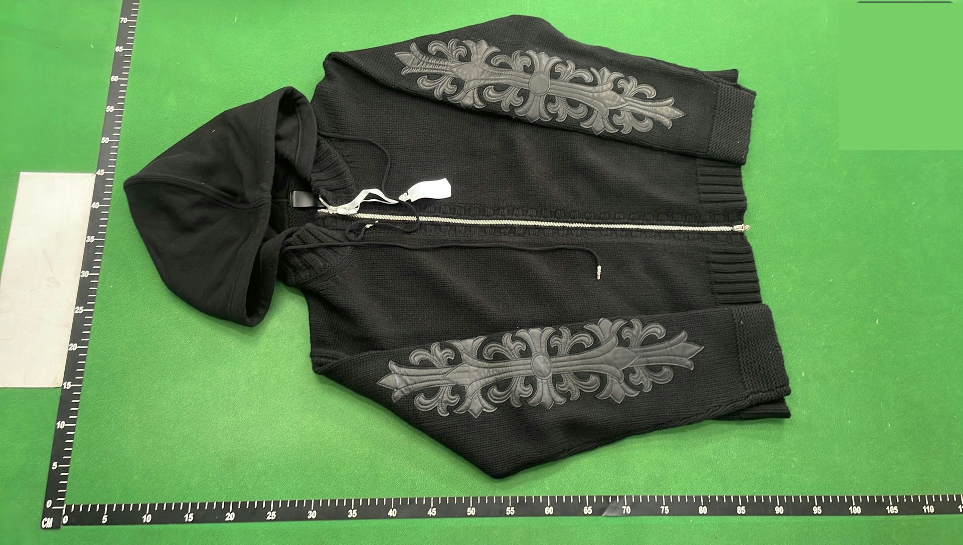 Chrome Hearts "Floral Cross" Leather Patch Knit Zip-Up Hoodie QC
